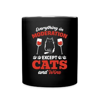 Alles in Maßen außer Katzen und Wein I Cat Lover - Tasse einfarbig - Schwarz - Vorne