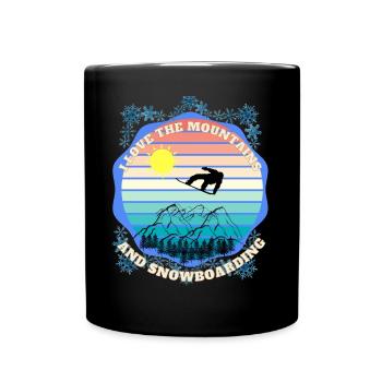 Ich liebe die schönen Berge und das Snowboarden - Tasse einfarbig - Schwarz - Vorne