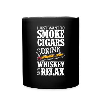 Cigars and Whiskey Cigar Smoker Gift - Full Colour Mug - black - Front