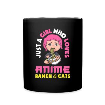 Nur Ein Mädchen Das Anime Ramen Katzen Liebt - Tasse einfarbig - Schwarz - Vorne