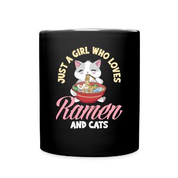 Nur Ein Mädchen Das Ramen und Katzen Liebt - Tasse einfarbig - Schwarz - Vorne