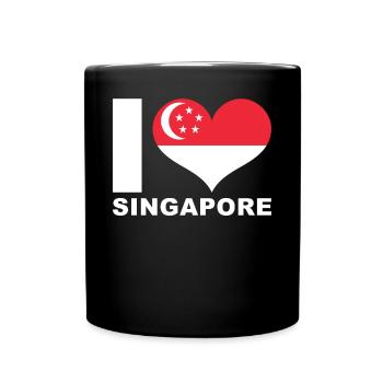 Ich liebe Singapur Herz Flagge Singapur - Tasse einfarbig - Schwarz - Vorne
