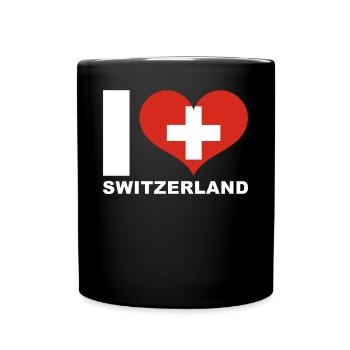 Ich liebe Schweiz Herz Flagge Schweiz - Tasse einfarbig - Schwarz - Vorne