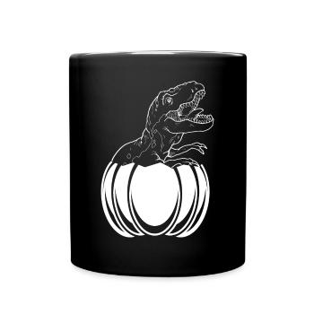 Halloween Kürbis mit Dinosaurier Lustiger Hallowee - Tasse einfarbig - Schwarz - Vorne