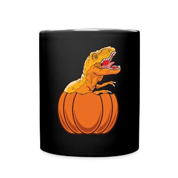 Kürbis Dino Lustiger Halloween-Kürbis mit Dinosaur - Tasse einfarbig - Schwarz - Vorne