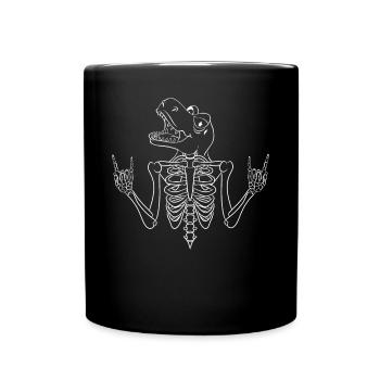 Funny Halloween Skeleton with Dinosaur Head - Full Colour Mug - black - Front