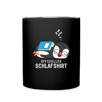 Offizielles Schlafshirt Pyjama Schlafanzug Pinguin - Tasse einfarbig - Schwarz - Vorne