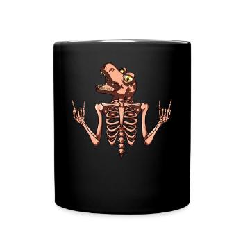 Skeleton with Dino Head Funny Halloween Skeleton D - Full Colour Mug - black - Front