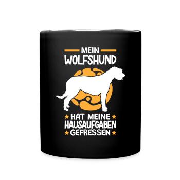 Irischer Wolfshund hat Hausaufgaben gefressen - Tasse einfarbig - Schwarz - Vorne