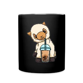 Lama drinks bubble tea - Full Colour Mug - black - Front