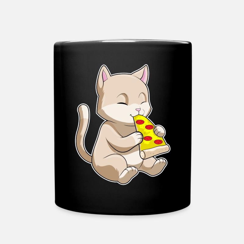 Katze mit Pizza - Tasse einfarbig - Schwarz