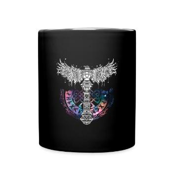 Thor Hammer Rabe Mjölnir Runen Wikinger Galaxie - Tasse einfarbig - Schwarz - Vorne