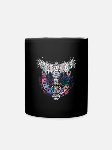 Thor Hammer Rabe Mjölnir Runen Wikinger Galaxie - Tasse einfarbig - Schwarz