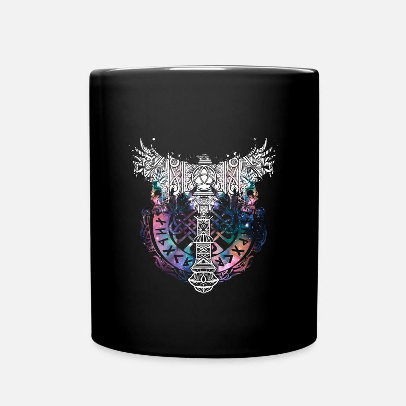 Thor Hammer Rabe Mjölnir Runen Wikinger Galaxie - Tasse einfarbig - Schwarz