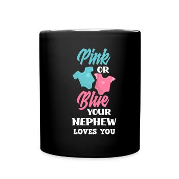 Pink Or Blue Gender Reveal Baby Party Neffe - Tasse einfarbig - Schwarz - Vorne