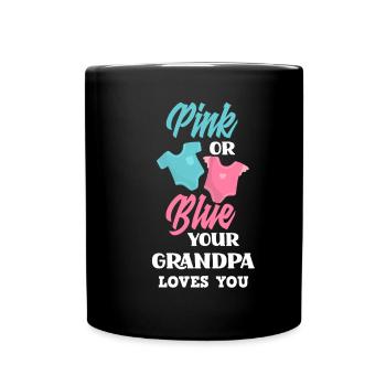Pink Or Blue Gender Reveal Baby Party Grandpa - Full Colour Mug - black - Front