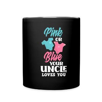 Pink Or Blue Gender Reveal Baby Party Onkel - Tasse einfarbig - Schwarz - Vorne
