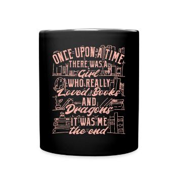 Bücherwurm Drachen Mädchen Bücher - Tasse einfarbig - Schwarz - Vorne