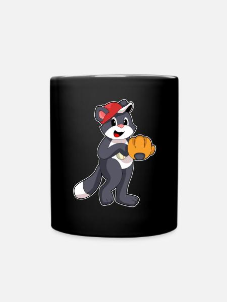 Katze Baseball Baseballhandschuh - Tasse einfarbig - Schwarz
