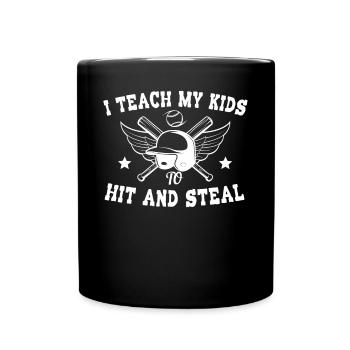 I Teach My Kids To Hit And Steal Softball Papa - Full Colour Mug - black - Front