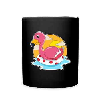 Flamingo Schwimmen Schwimmring Sommer - Tasse einfarbig - Schwarz - Vorne