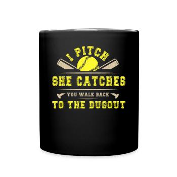 I Pitch She Catches You Walk Back To The Dugout - Full Colour Mug - black - Front
