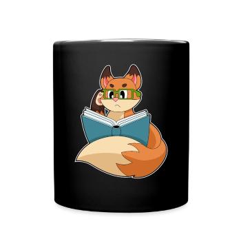Fuchs Nerd Buch Brille - Tasse einfarbig - Schwarz - Vorne