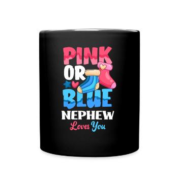 Pink Or Blue Gender Reveal Baby Party Nephew - Full Colour Mug - black - Front