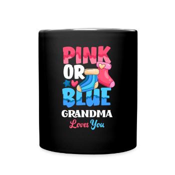Pink Or Blue Gender Reveal Baby Party Grandma - Full Colour Mug - black - Front
