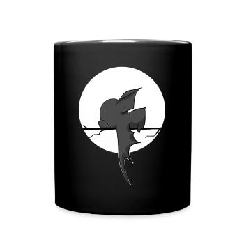 süße Fledermaus schläft, mit Mond, Comic - Tasse einfarbig - Schwarz - Vorne