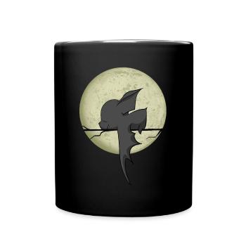 süße Fledermaus schläft, mit Mond, Comic - Tasse einfarbig - Schwarz - Vorne