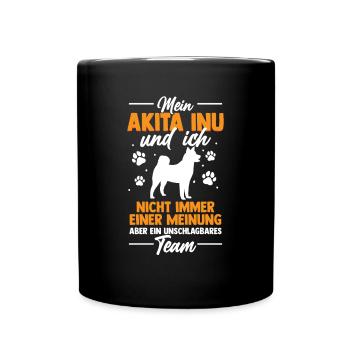 Akita Inu und Ich sind ein unschlagbares Team - Tasse einfarbig - Schwarz - Vorne
