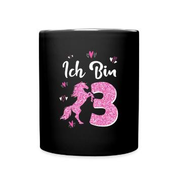 Geburtstag Mädchen 3 Jahre Pferd Prinzessin - Tasse einfarbig - Schwarz - Vorne