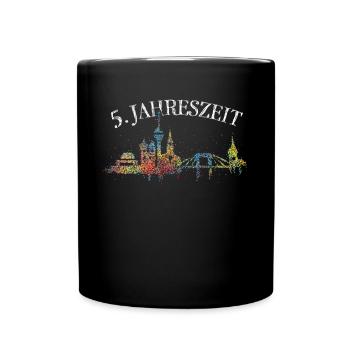 Skyline Düsseldorf Karneval 5. Fünfte Jahreszeit - Tasse einfarbig - Schwarz - Vorne