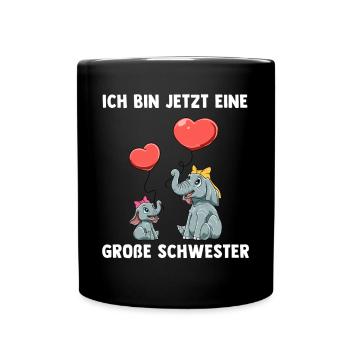Elefanten Große Schwester Ich bin jetzt ein Große - Tasse einfarbig - Schwarz - Vorne
