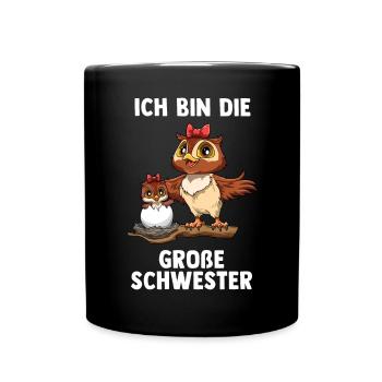 Eule Große Schwester - Ich bin Die große Schwester - Tasse einfarbig - Schwarz - Vorne