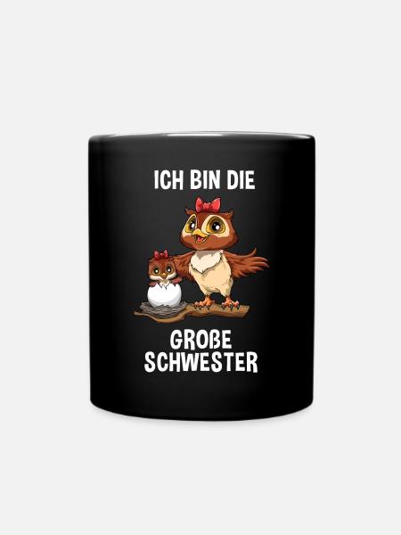 Eule Große Schwester - Ich bin der große Schwester - Tasse einfarbig - Schwarz