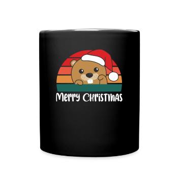 merry Christmas Retro Biber Weihnacht - Tasse einfarbig - Schwarz - Vorne