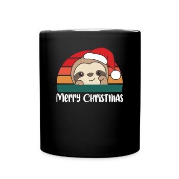 merry Christmas Retro Faultier Weihnacht - Tasse einfarbig - Schwarz - Vorne