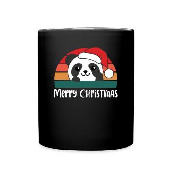 merry Christmas Retro Panda Christmas - Full Colour Mug - black - Front