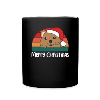 merry Christmas Retro Quokka Weihnacht - Tasse einfarbig - Schwarz - Vorne