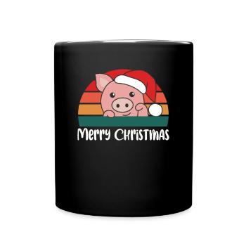 merry Christmas Retro Schwein Weihnacht - Tasse einfarbig - Schwarz - Vorne