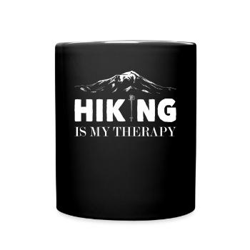Wandern Hiking Is My Therapy Trekking Wanderer - Tasse einfarbig - Schwarz - Vorne
