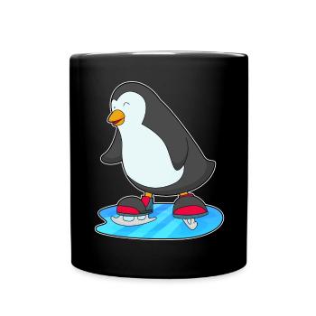 Pinguin Eislaufen Schlittschuhe - Tasse einfarbig - Schwarz - Vorne