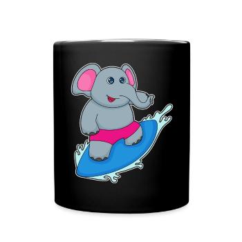 Elephant Surfing Surfboard Summer - Full Colour Mug - black - Front