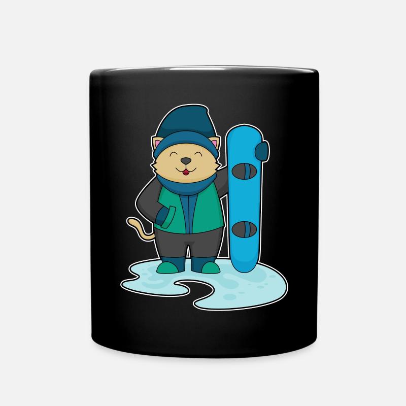 Cat Snowboarder Snowboard - Full Colour Mug - black