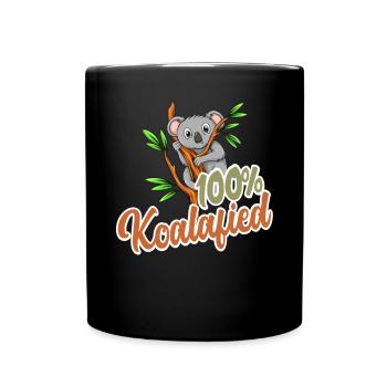 100% Koalafied - Qualified Animal Pun Cute and Fun - Full Colour Mug - black - Front