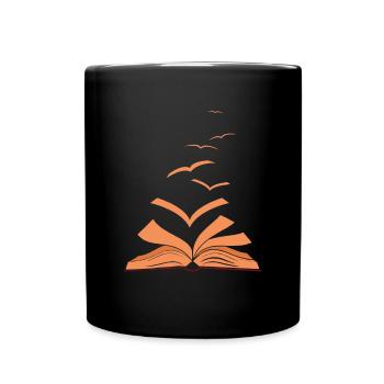 Buch Vögel Fliegender Vogel Bücherwurm - Tasse einfarbig - Schwarz - Vorne