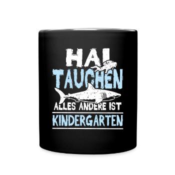 Hai tauchen im Meer - Tasse einfarbig - Schwarz - Vorne