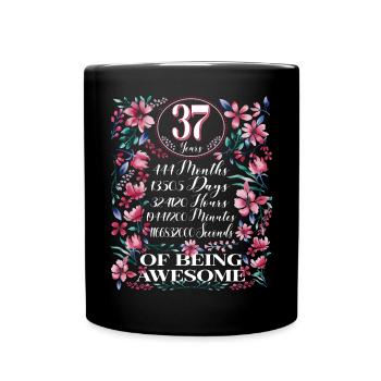 37 Years, Months Floral Women's 37th Birthday - Full Colour Mug - black - Front